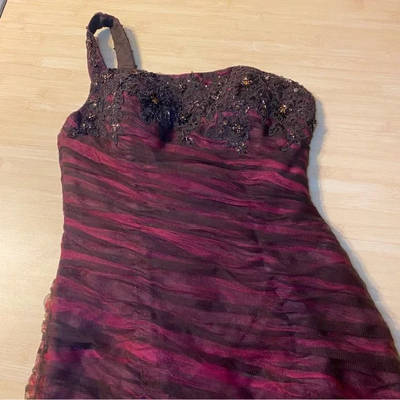Y2K Alyce Prom Pink Brown Beaded Mermaid Prom Dress Maxi Gown Fairy Size 6
